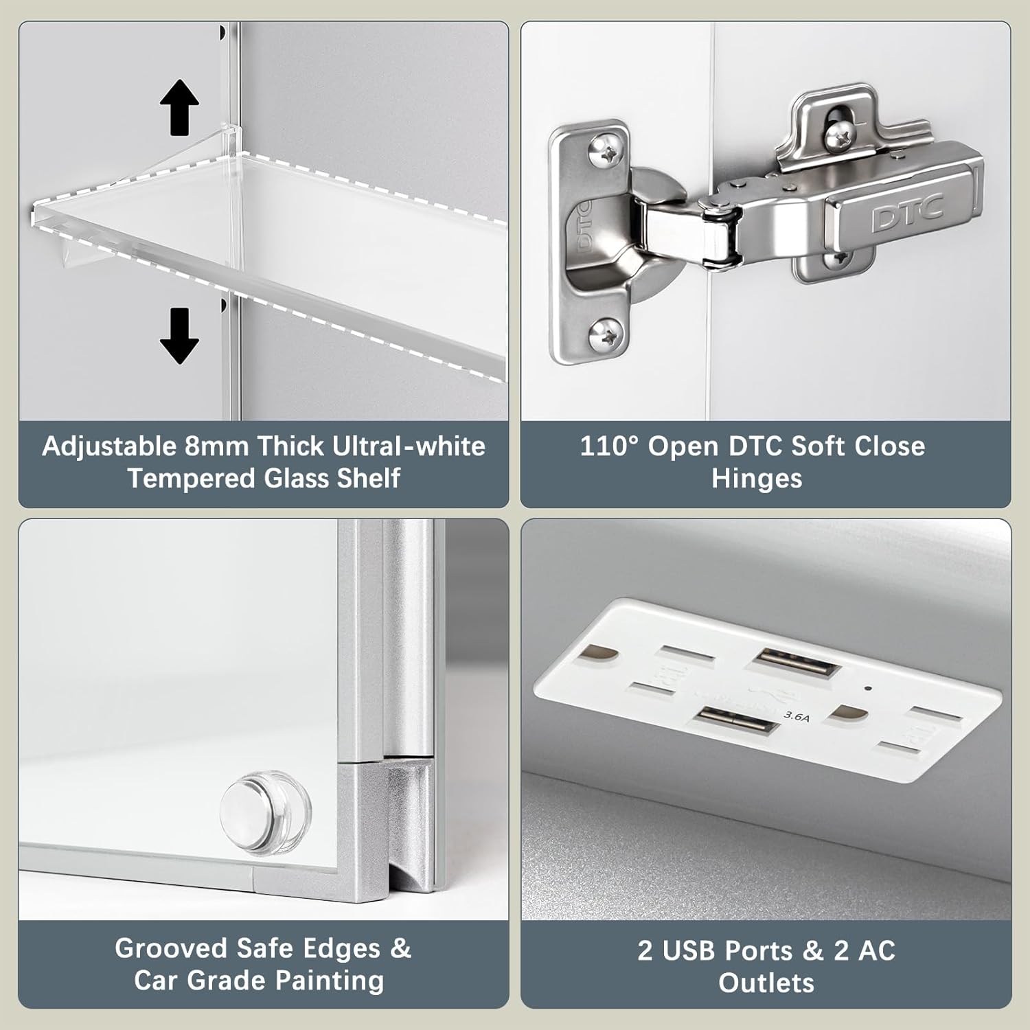 16x24 Inch Medicine Cabinet with Lights, Lighted Medicine Cabinet with Mirror, AL Alloy Frame