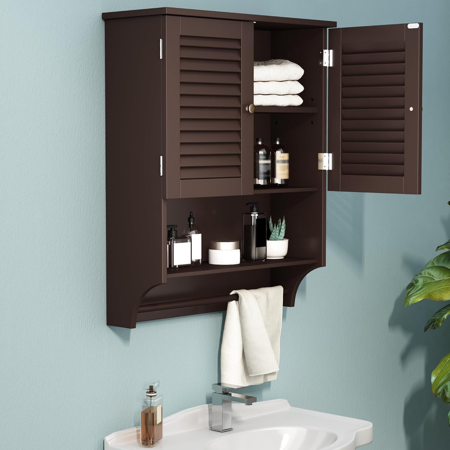 Bathroom Wall Cabinet with Towels Bar, 23.6" L x7.9 W x27.5 H MDF Material Medicine Cabinet