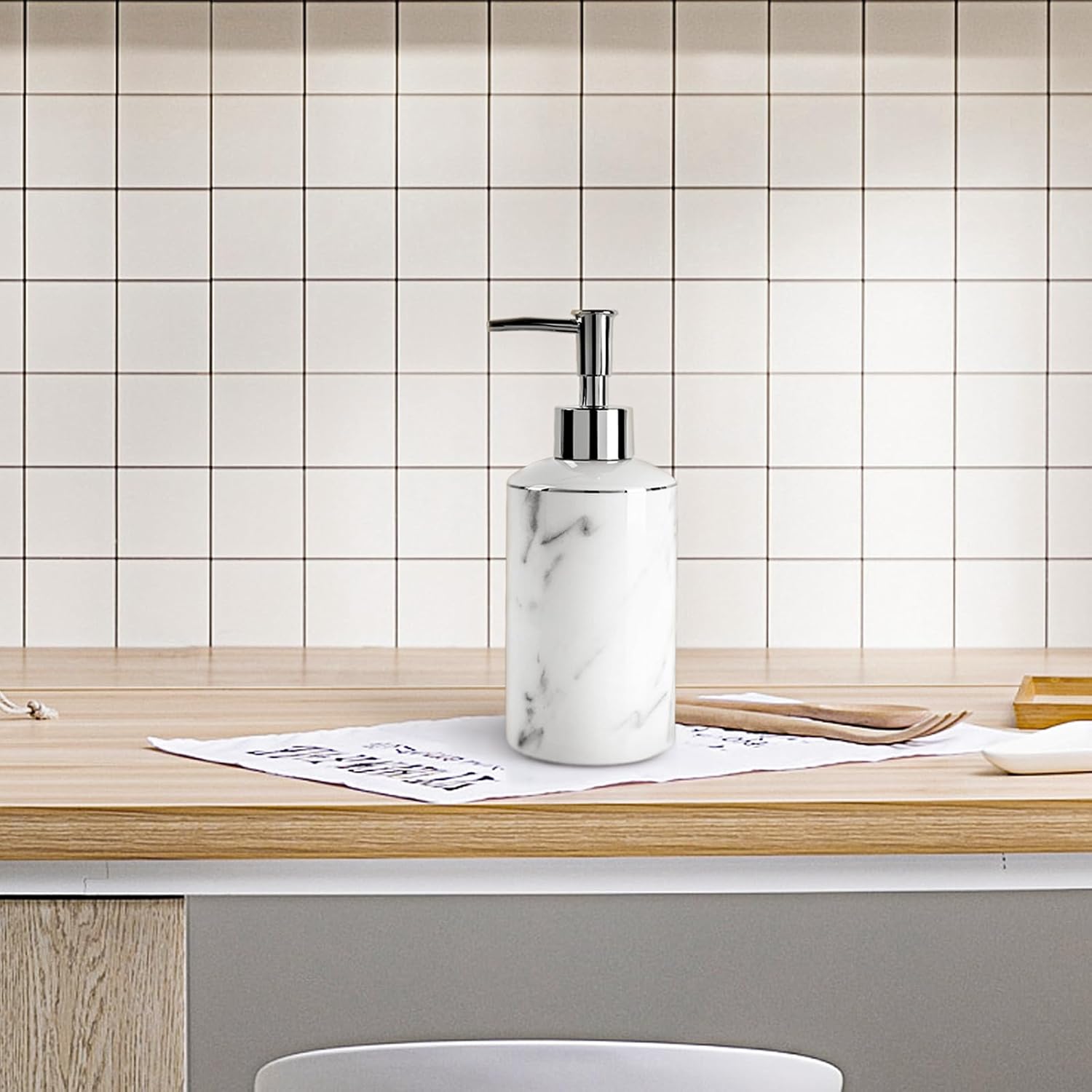 Marble Look Lotion Dispenser 12.5OZ Liquid Hand Soap Dispenser Pump Bottle for Hotel Kitchen Bathroom