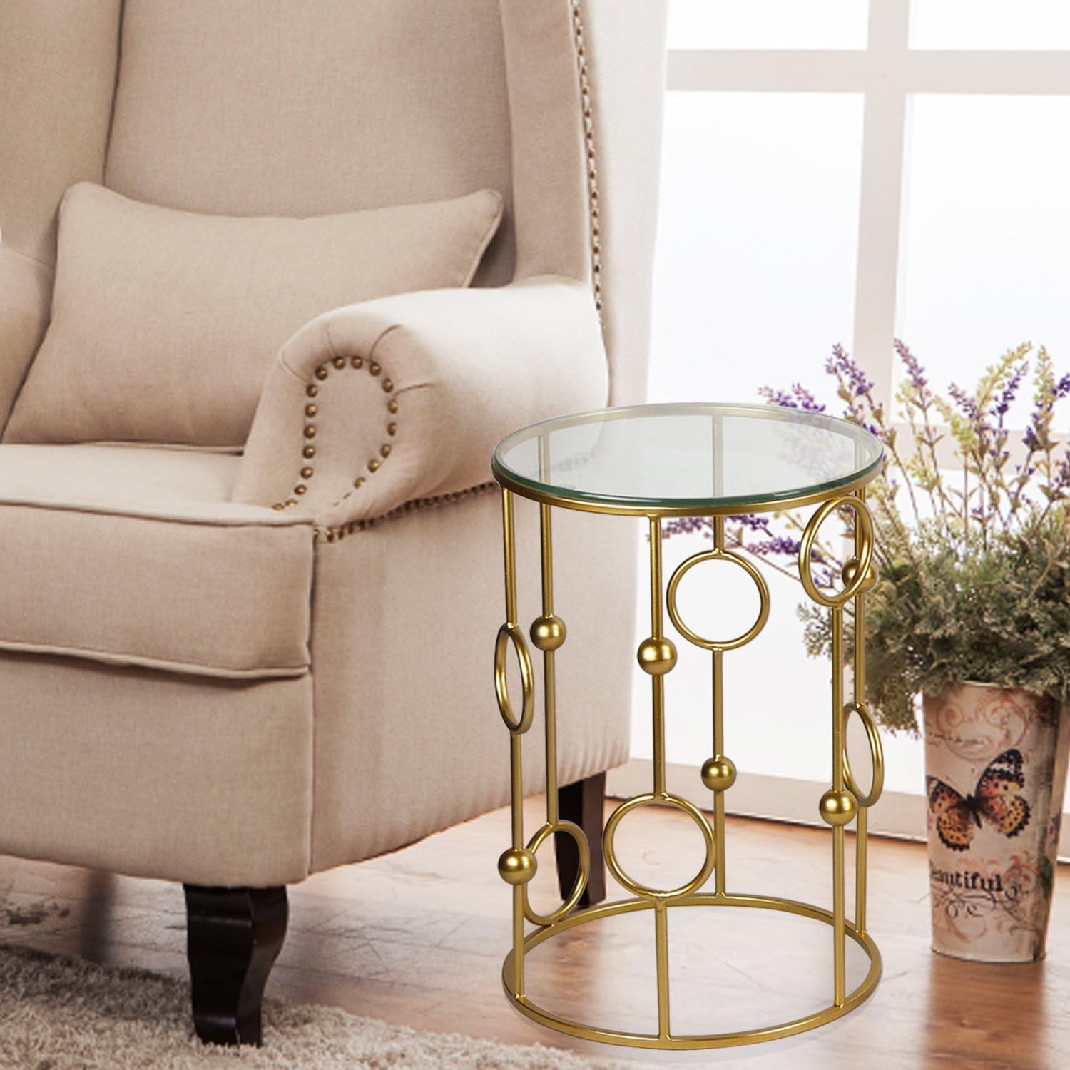 Neting Accent, Decrorative Glass Top Side, End, Set of 2 Round Nesting Tables