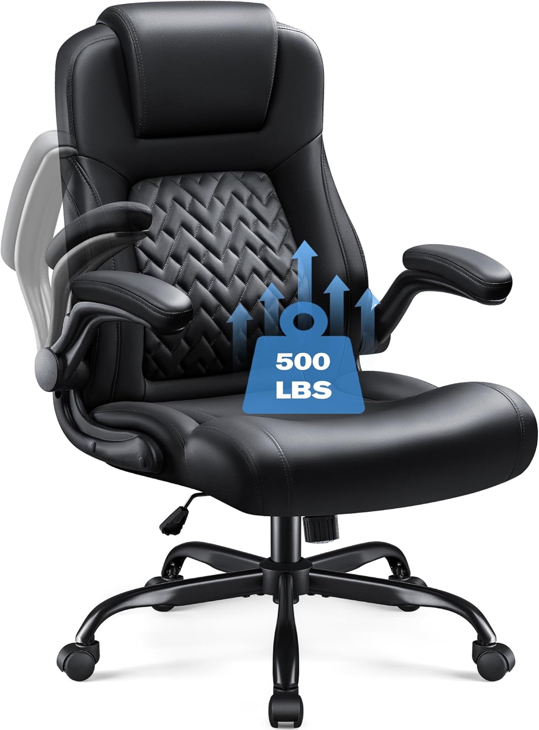 Big and Tall Office Chair 500lbs, Heavy Duty Office Chairs, Ergonomic High Back Desk Chair, Adjustable Flip Up Armrest Executive Chair Made of PU Leather, Computer Chair for Gaming Desk
