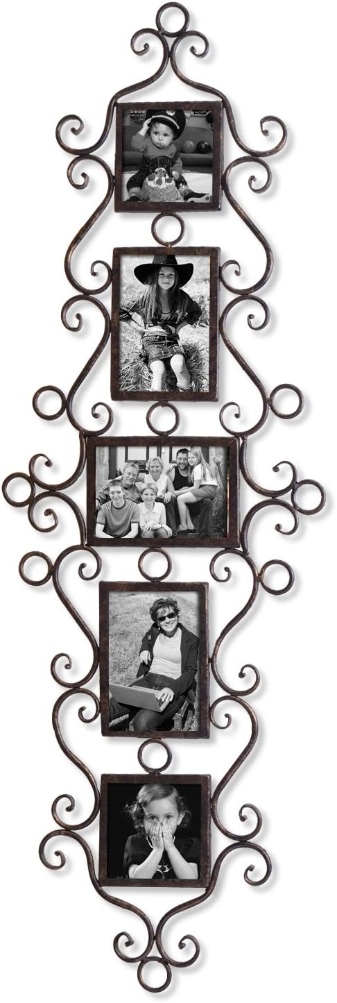 5 Openings Decorative Black Metal Filigree Wall Hanging Collage Family Picture Photo Frame