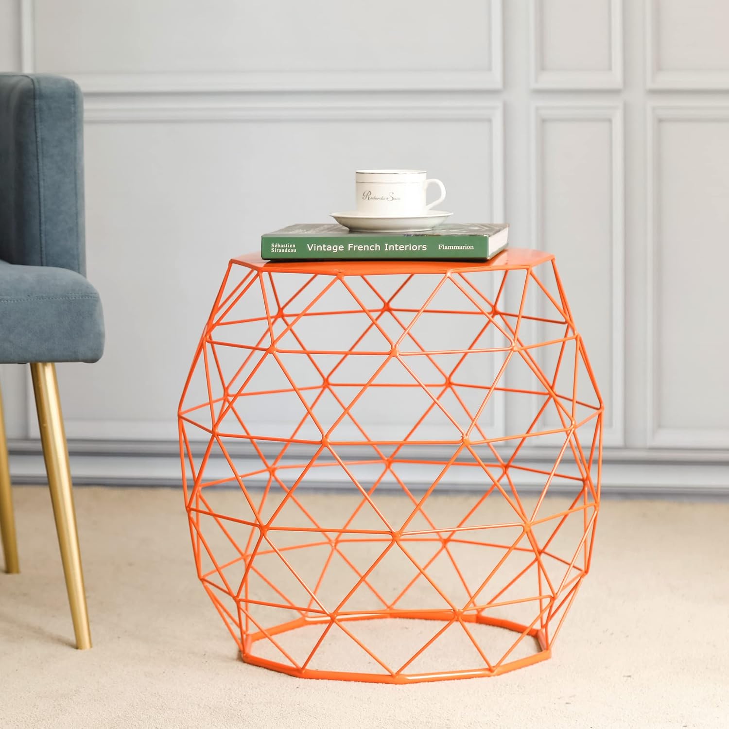 18-inch Home Garden Wire Round Metal Stool, Decorative Accent Display Plant Stand