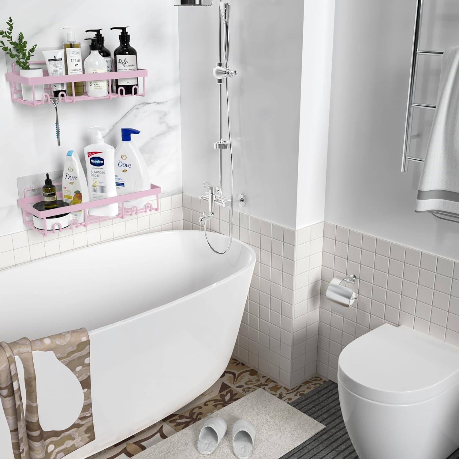 Shower Caddy Shelf Organizer Rack, Self Adhesive Black Bathroom Shelves Basket