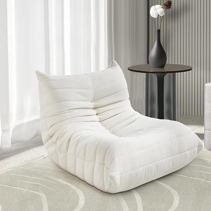 Armless Fireside Chair, Oversized Soft Boucle Teddy Floor Lounge Sofa
