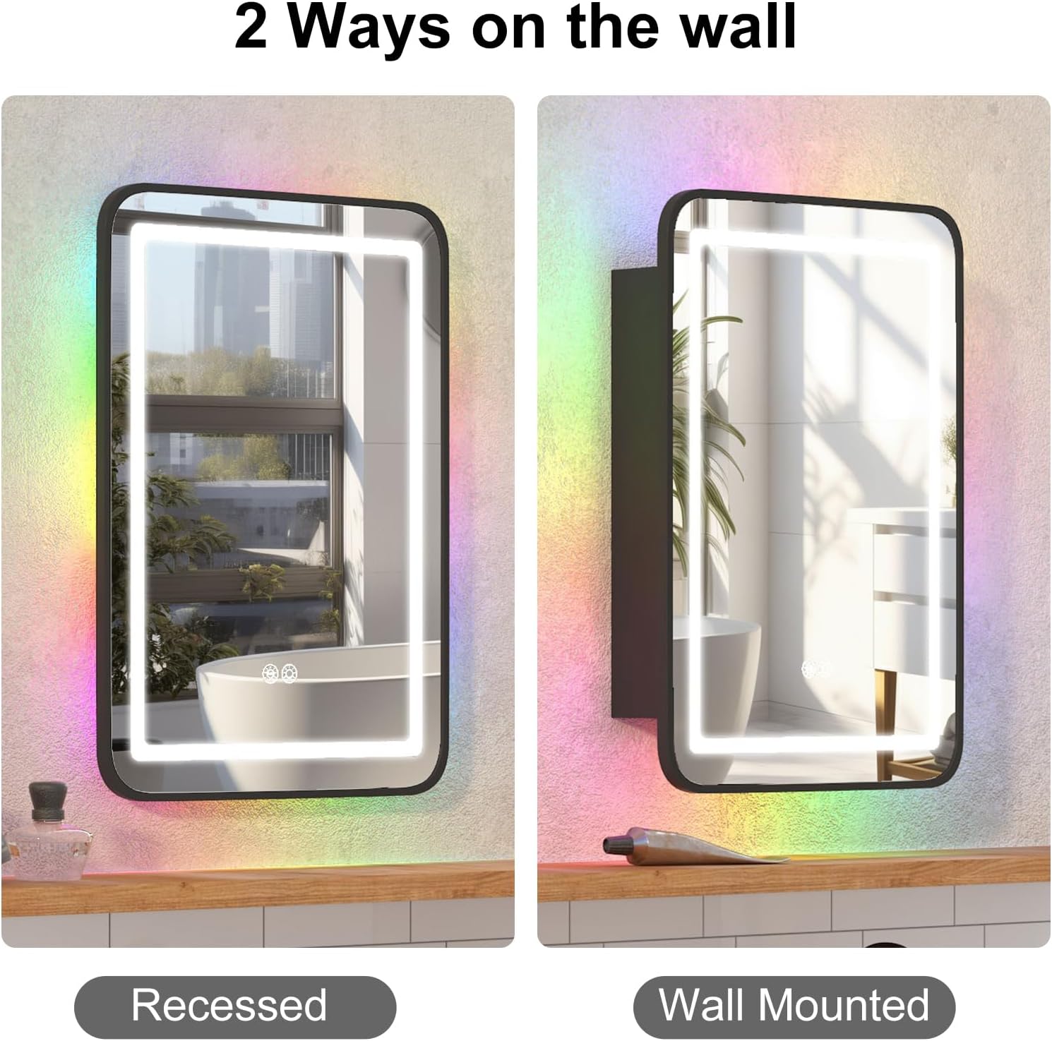 Metal Recessed Medicine Cabinets for Bathroom Medicine Cabinet with Mirror,RGB LED Medicine Cabinet