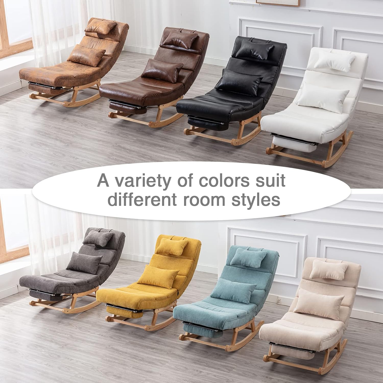 Modern Rocking Lounge Chair, Upholstered Glider Chair for Nursery, Accent Rocker Chair with Large Back & Pull Out Pedal, Lie or Sleep Lazy Chair for Living Room, Bedroom (Beige)