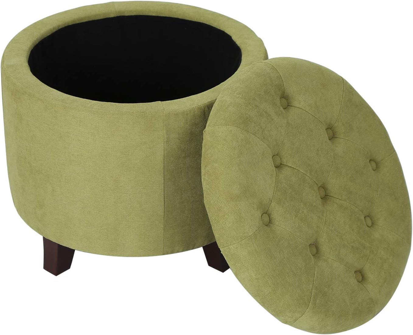 Fabric Cushion Round Button Tufted Lift Top Footstool