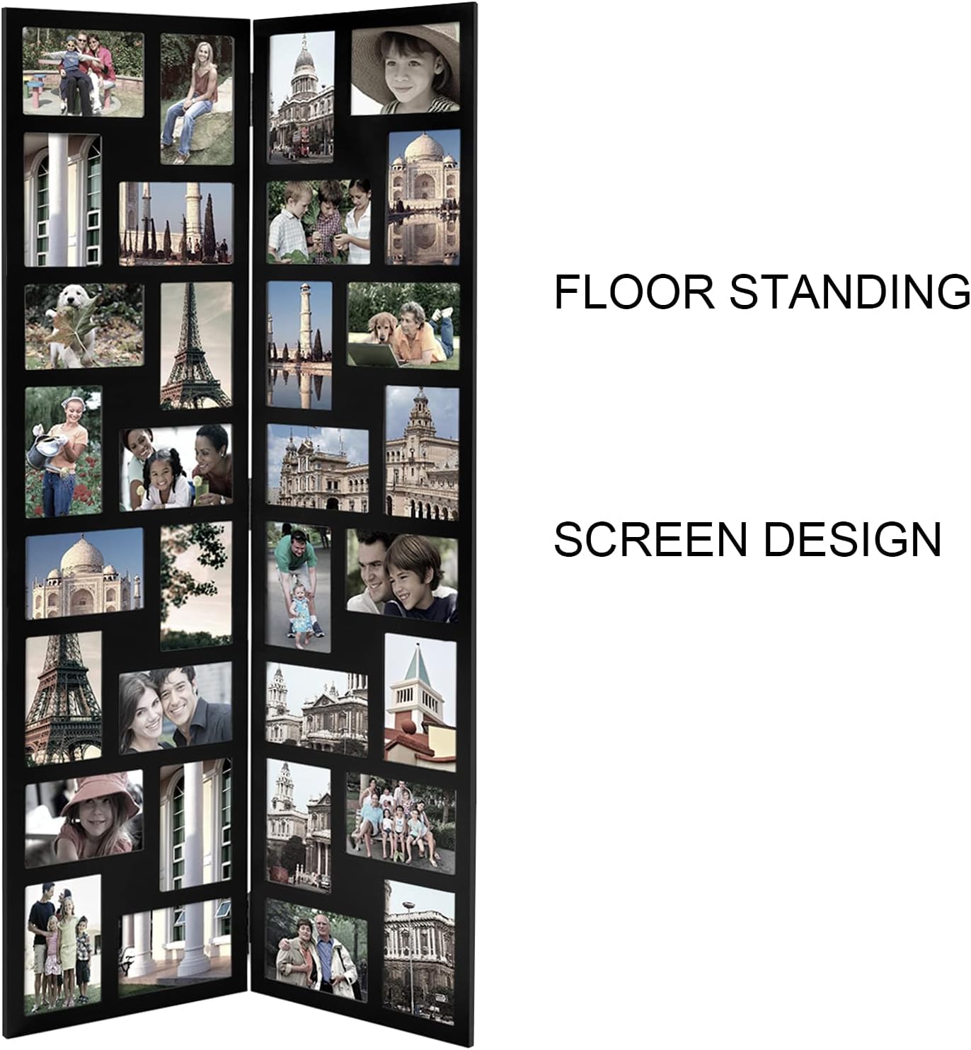 Black Wood Hinged Folding Screen-Style Collage Picture Photo Frame 32 Openings