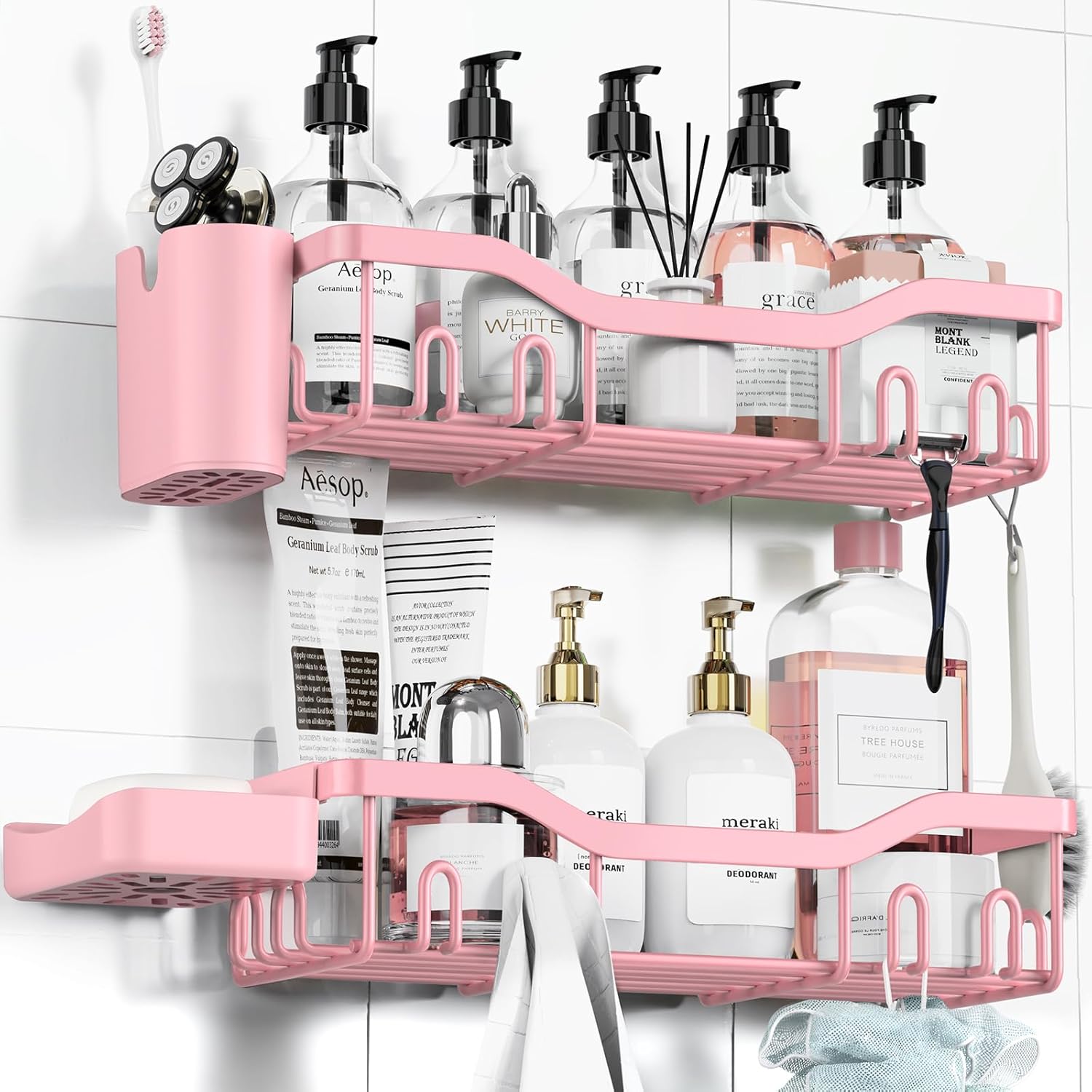 Shower Caddy Adhesive Shower Organizer Bathroom Shower Shelves, Shelf for Inside Shower Storage with Soap Dish&16 Hooks