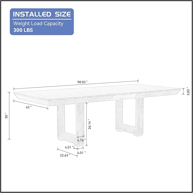 98" Wood Dining Table Extendable Kitchen Table