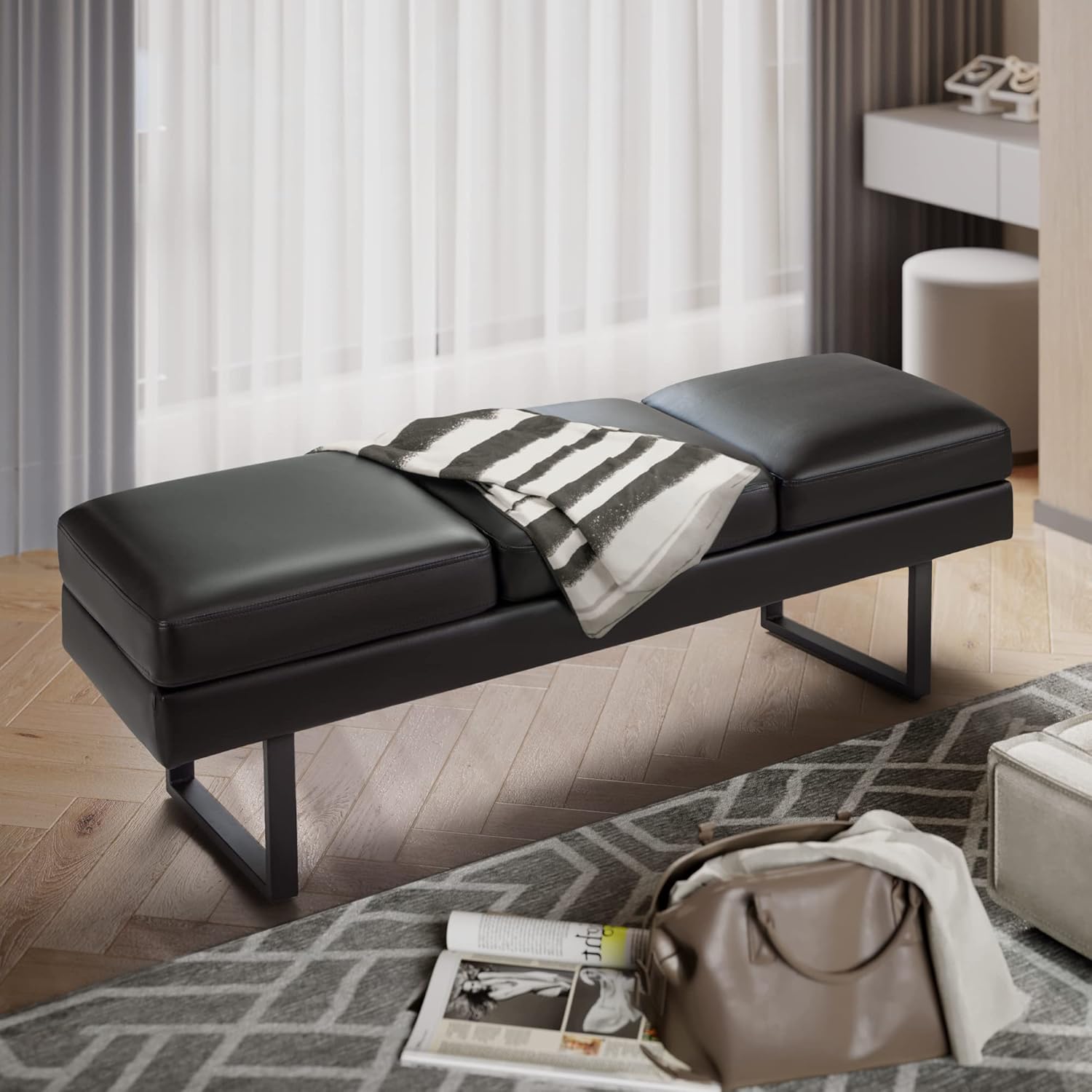 Waiting Room Chairs - 59.6 Inches Faux Leather Office Guest Conference Room 3 Seats Upholstered Reception Bench