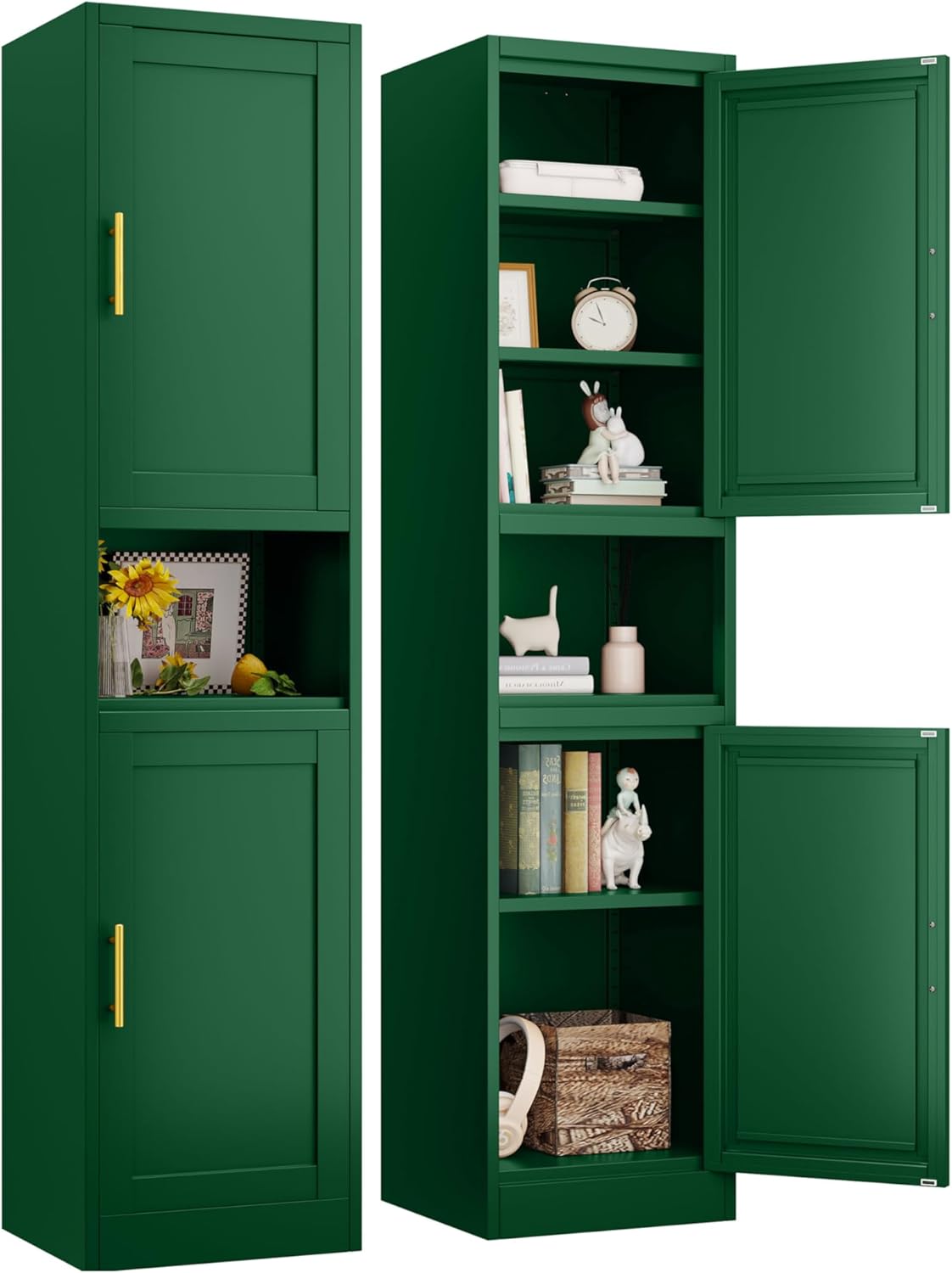 Tall Bathroom Storage Cabinet, 67" H Slim Corner Floor Cabinet with 2 Doors and 3 Adjustable Shelves, Small Space Narrow Bathroom Organizer