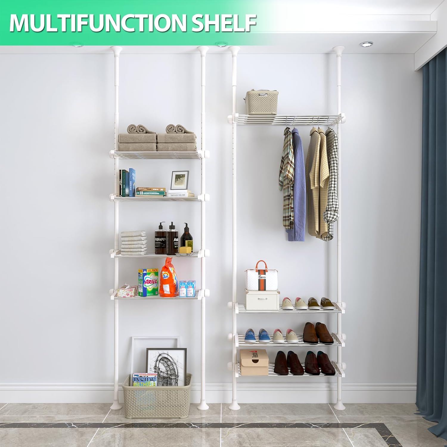 Over The Toilet Storage, 83-124 Inch Stainless Steel Bathroom Organizer Adjustable 4-Tier Toilet Rack