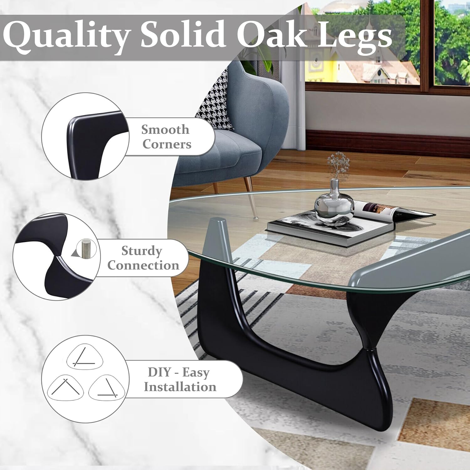 Small Oval Glass Coffee Table Modern Triangle Coffee Table 32.2"D x 22.5"W x 16"H