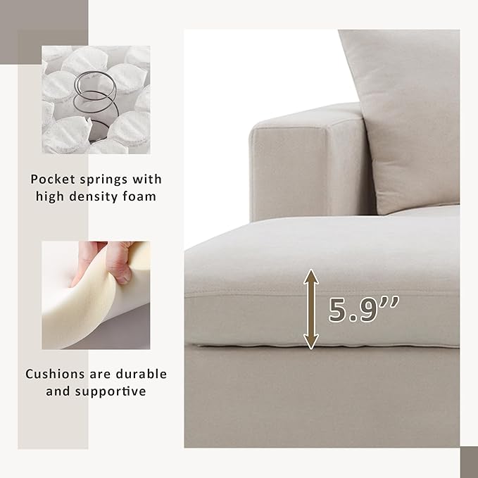 100.4" Sectional Sofa for Living Room, Modern L-Shaped 3-Seat Couch