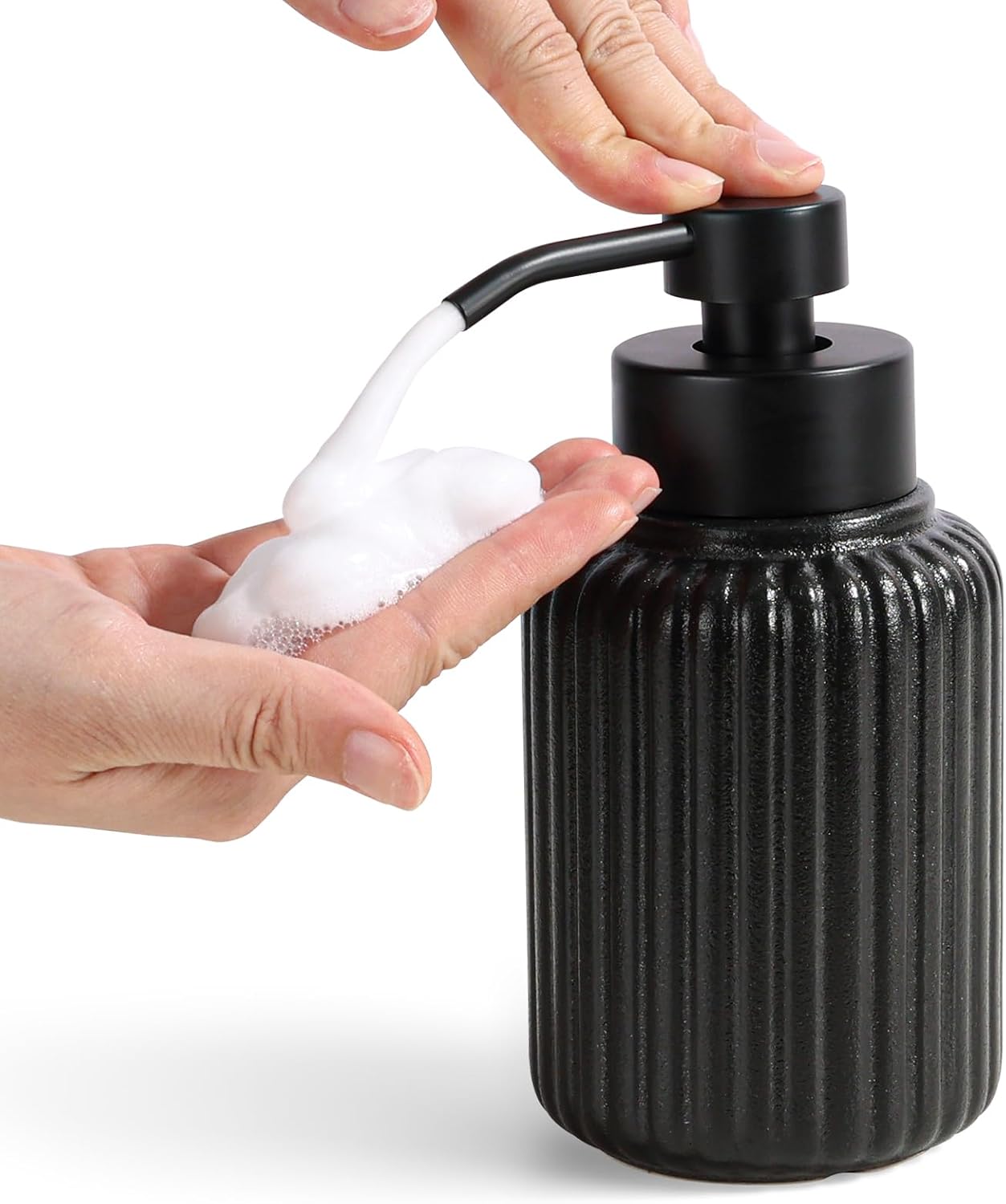 Foaming Dish Soap Dispenser Ceramic Hand Soap Dispenser for Kitchen Bathroom Shower, 12OZ Large Capacity Black Foam Soap Dispenser Sink Countertop Decor Vanity