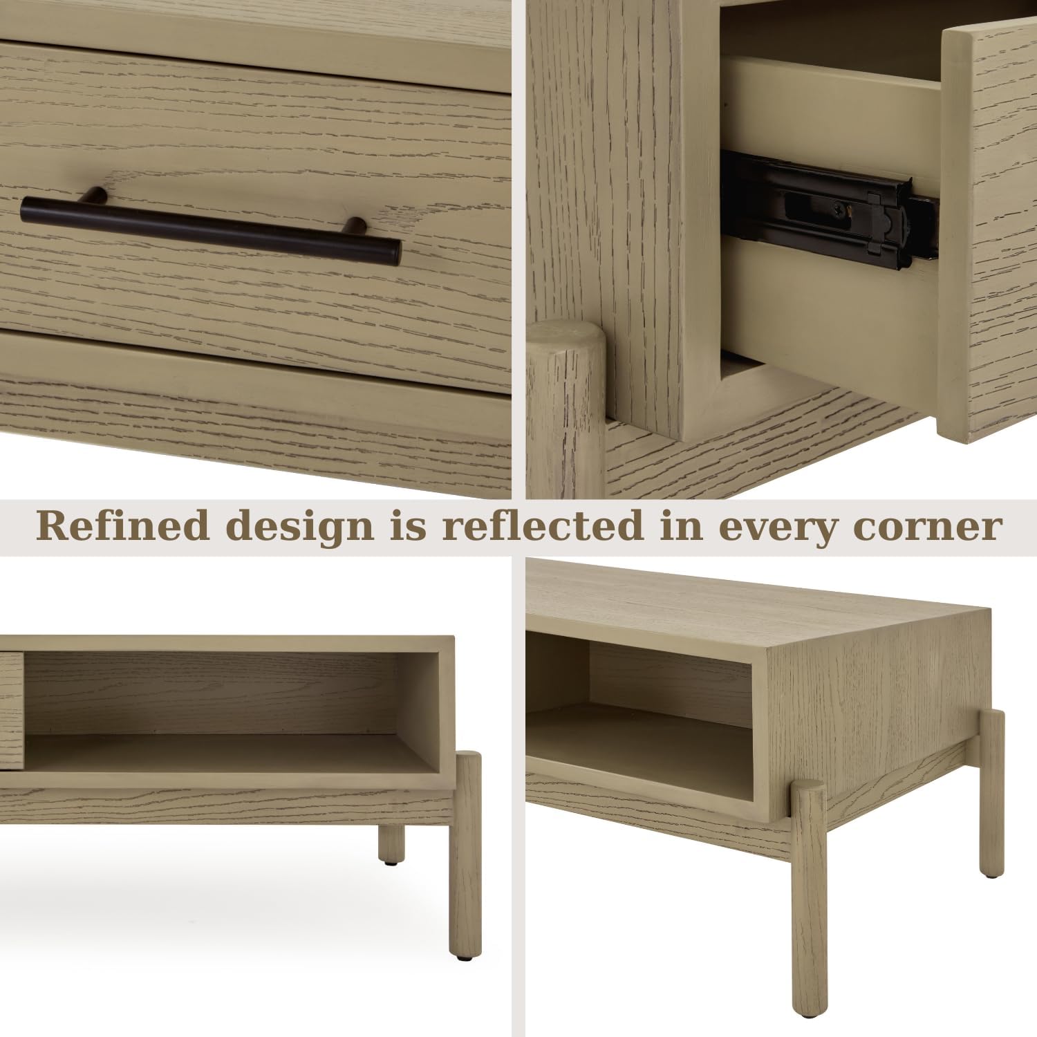 Solid Wood Rectangle Coffee Table for Living Room - Mid Century Modern Center Table with Storage