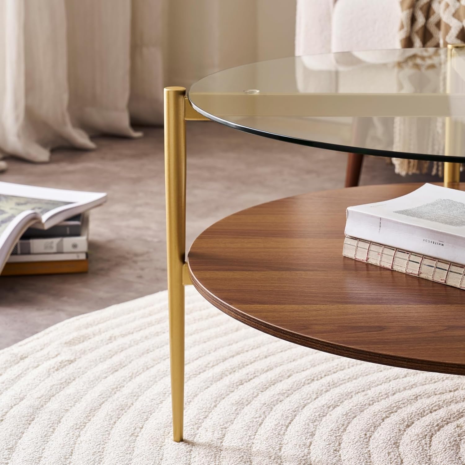 Round Coffee Table, Mid-Century Modern Design, D30“ x H17”, for Living Room