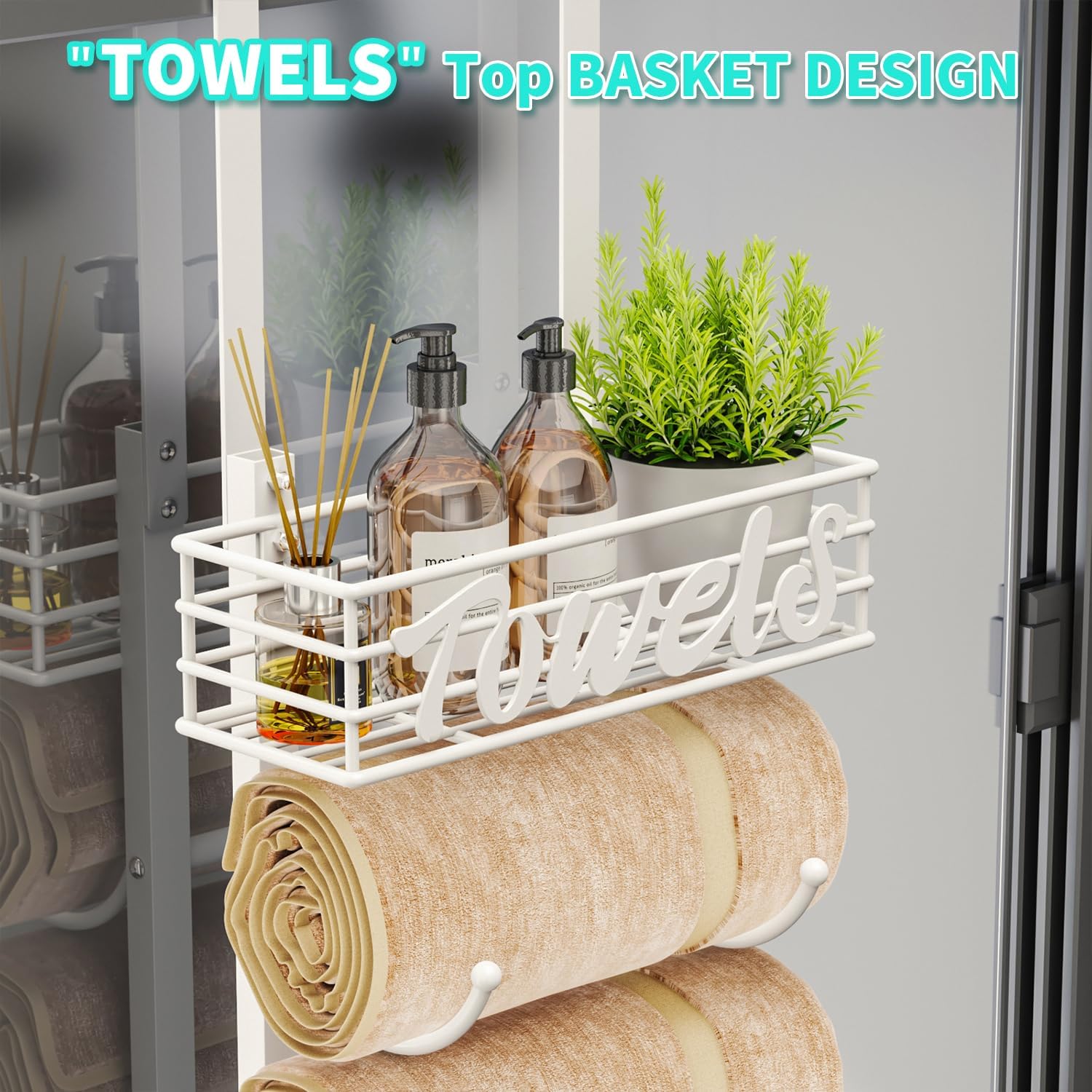 Over Door Towel Racks - 6 Tier Over The Door Towel Racks for Bathroom, Wall Mounted Towel Holder with Metal Shelf