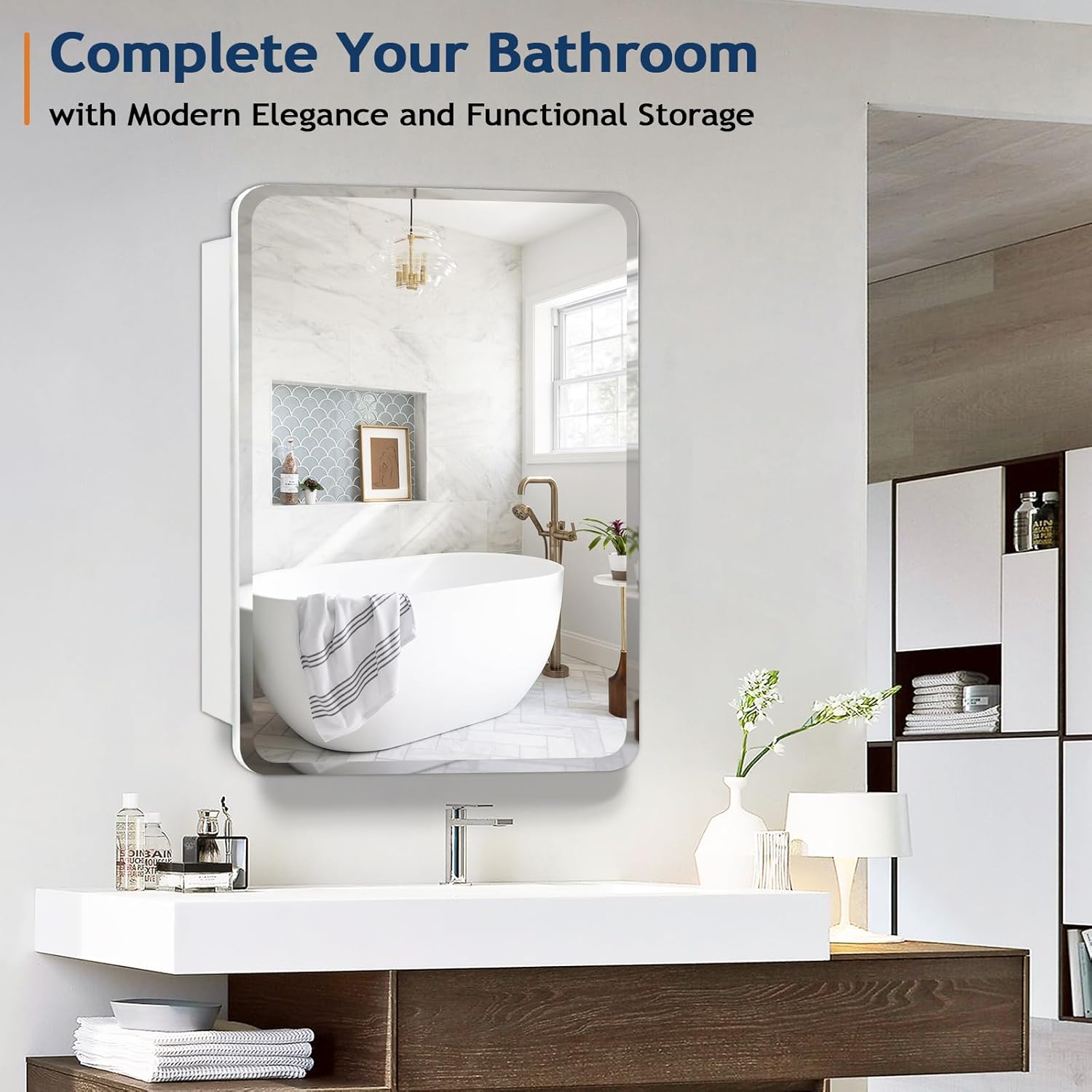 White Medicine Cabinet Mirror for Bathroom, 16x29 Inch Recessed Medicine Cabinet or Surface Mount