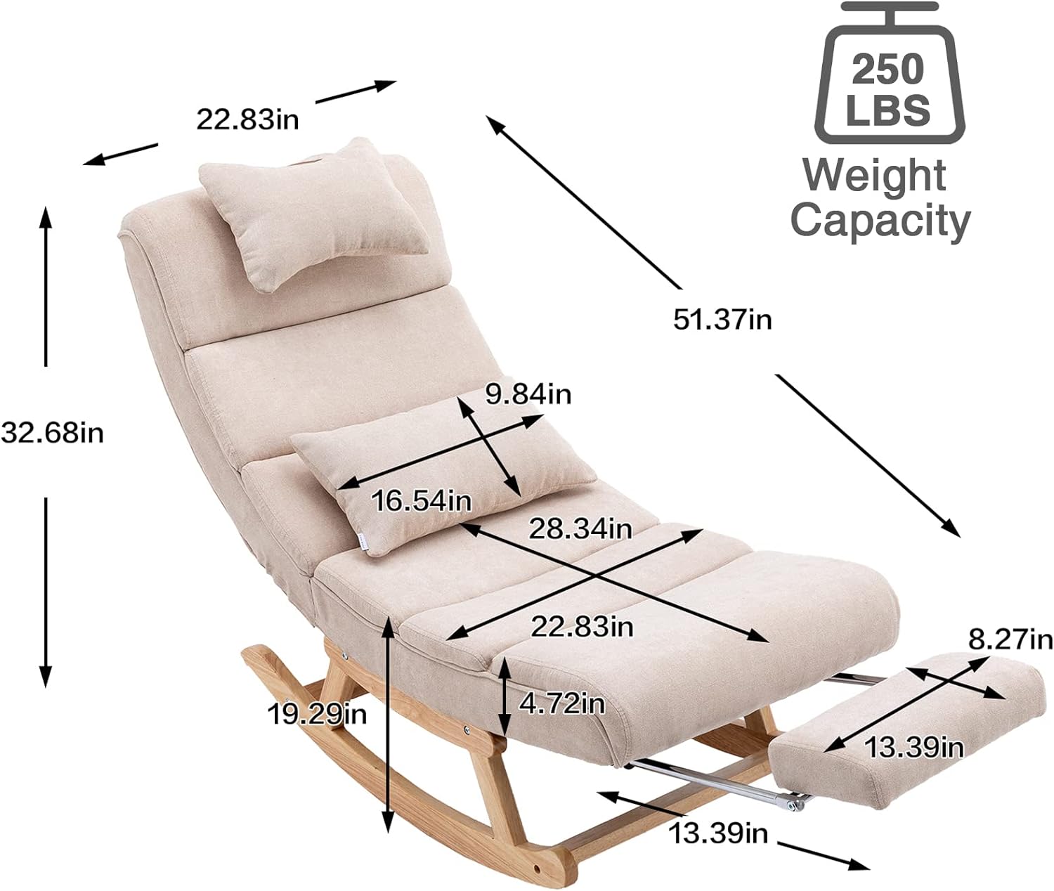 Modern Rocking Lounge Chair, Upholstered Glider Chair for Nursery, Accent Rocker Chair with Large Back & Pull Out Pedal, Lie or Sleep Lazy Chair for Living Room, Bedroom (Beige)