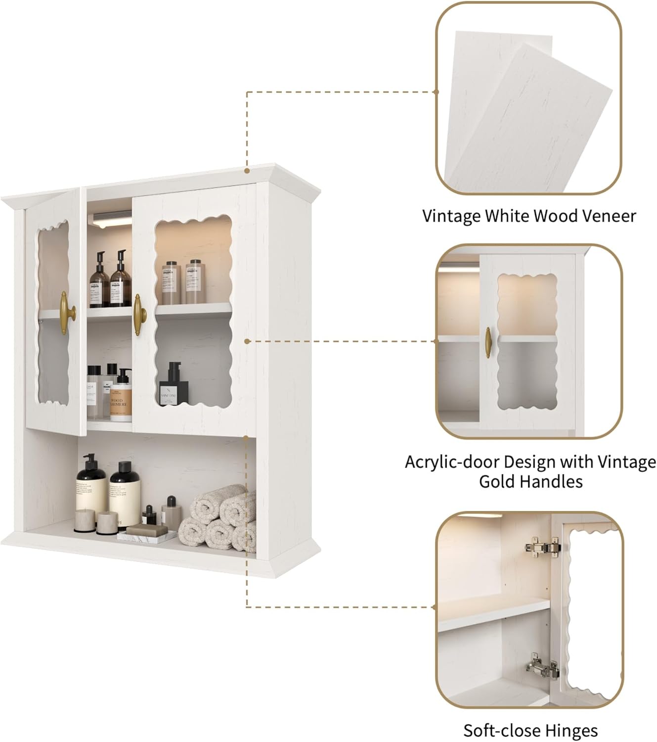 Bathroom Wall Cabinet with Motion Sensor Led Light, Over The Toilet Storage Cabinet