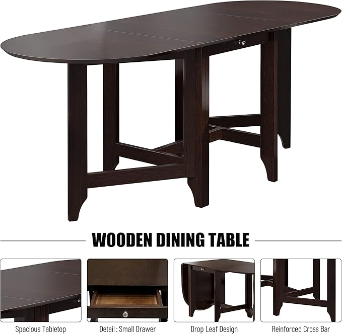 84.65" Wood Dining Table,Retro Drop-Leaf Table Rustic Rubberwood Dining Table