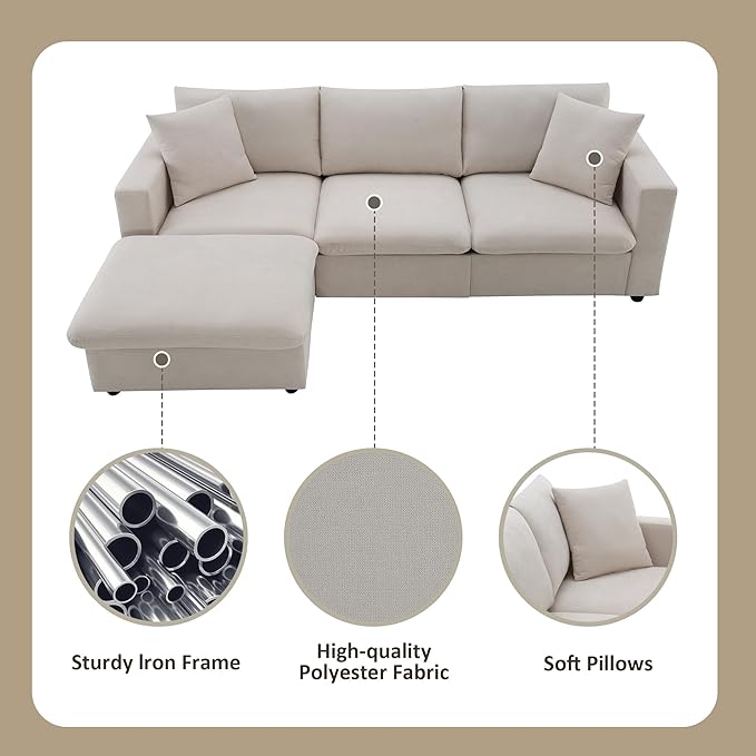 100.4" Sectional Sofa for Living Room, Modern L-Shaped 3-Seat Couch