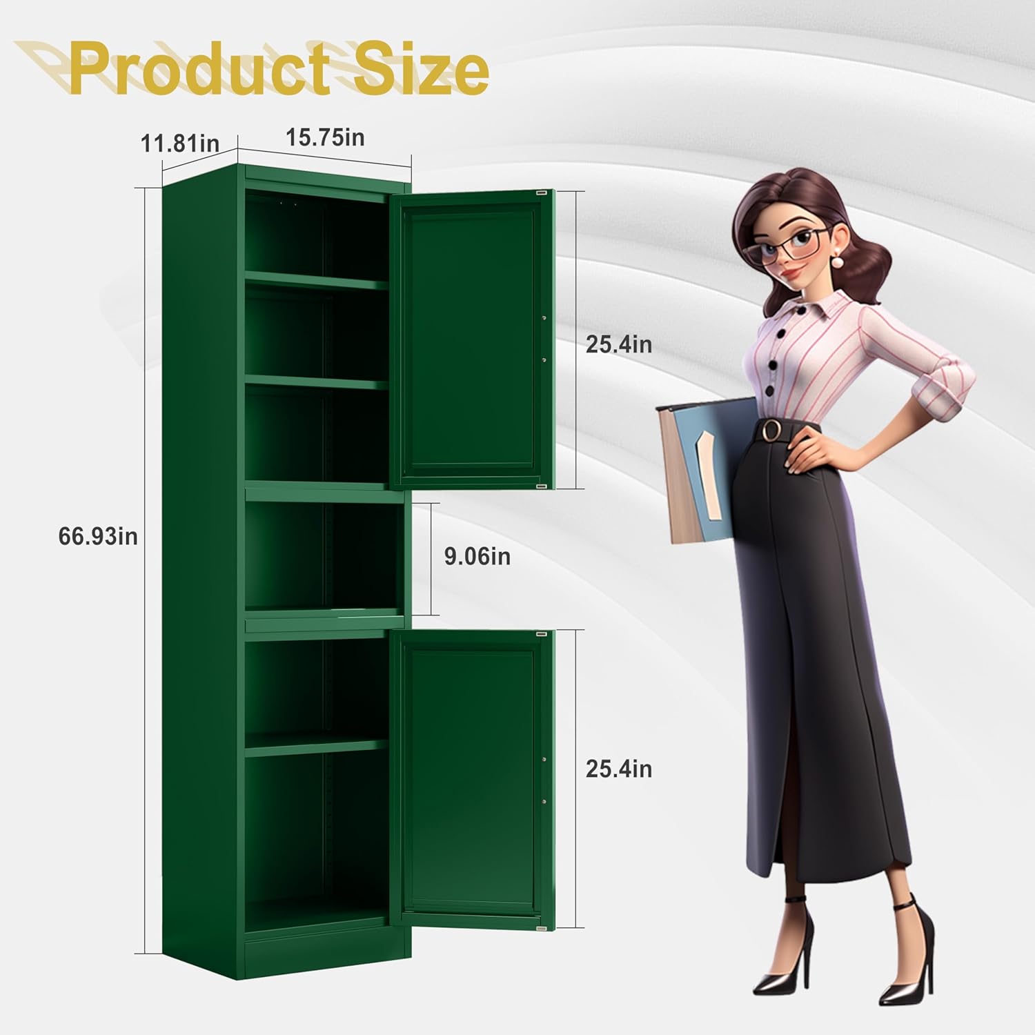 Tall Bathroom Storage Cabinet, 67" H Slim Corner Floor Cabinet with 2 Doors and 3 Adjustable Shelves, Small Space Narrow Bathroom Organizer