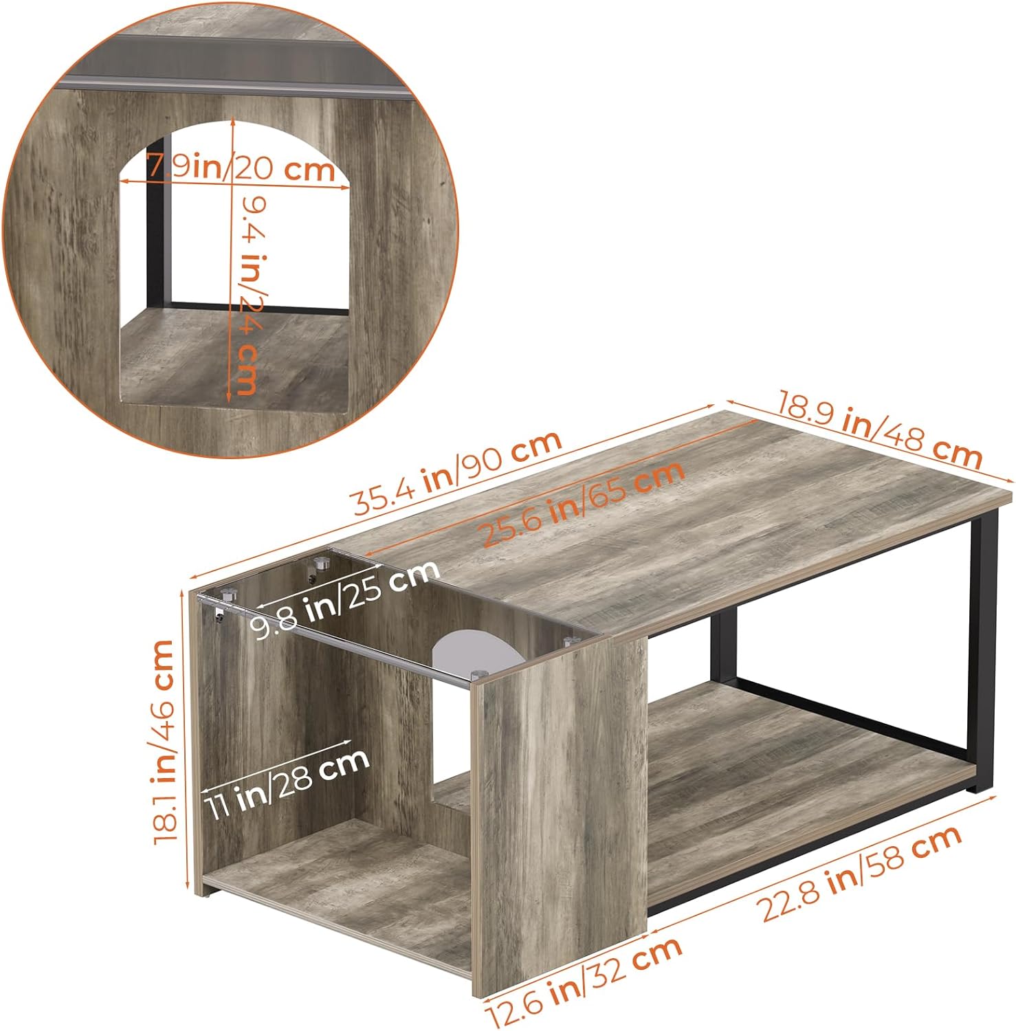 Coffee Table for Small Living Room, Modern Center Tables with Storage 35.4 Inch
