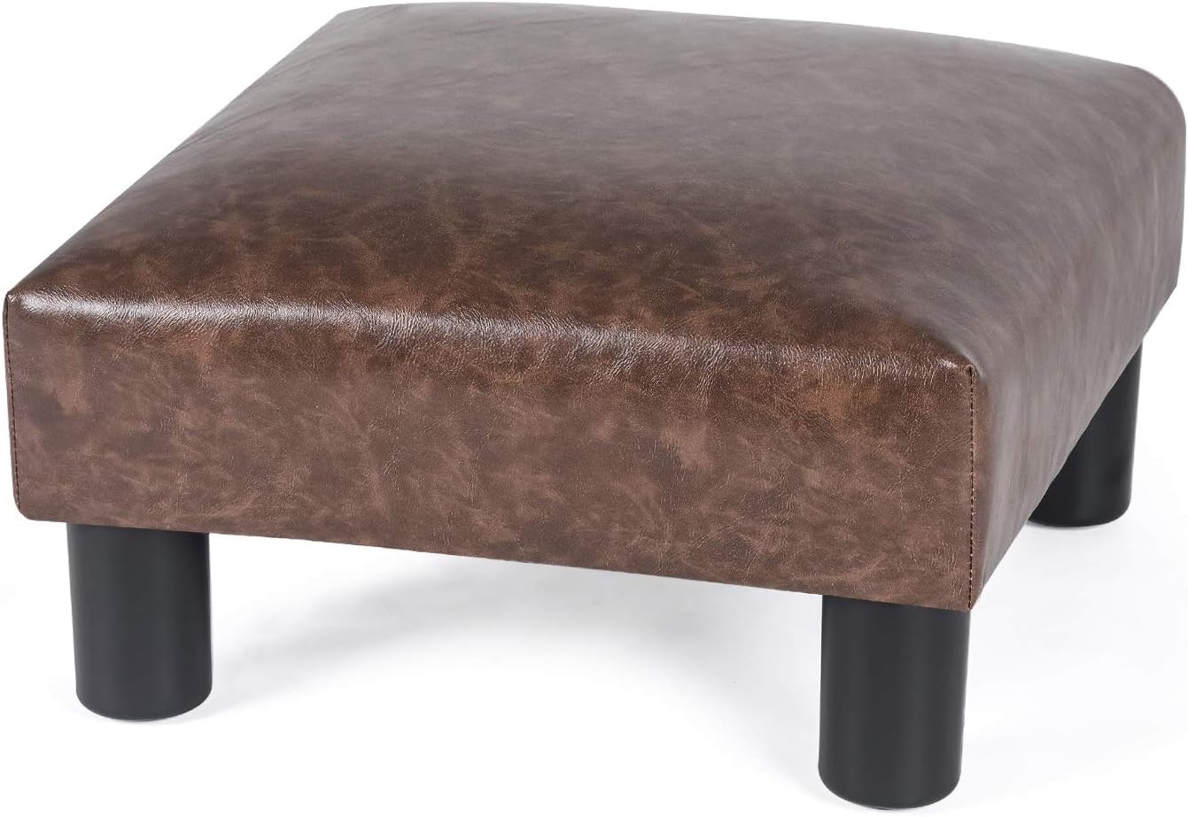 15’’ Small Ottoman Footstools- Waterproof Brown Distressed Faux Leather