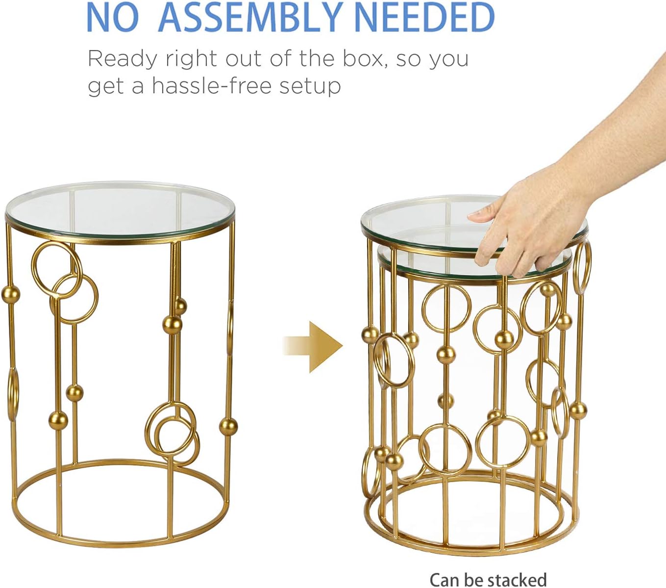 Neting Accent, Decrorative Glass Top Side, End, Set of 2 Round Nesting Tables