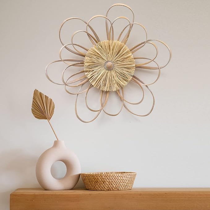 Large Metal Flower Wall Sculptures for Living Room, Bedroom, Bathroom (Wooden Flower)