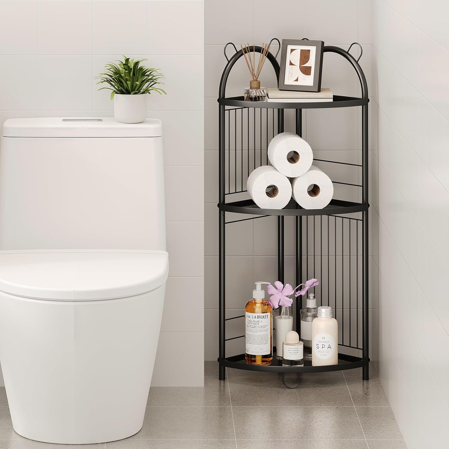 Small Toilet Shelf Metal Toilet Paper Storage 3 Tier Corner Bathroom Shelf Tiny Corner Shelf Unit