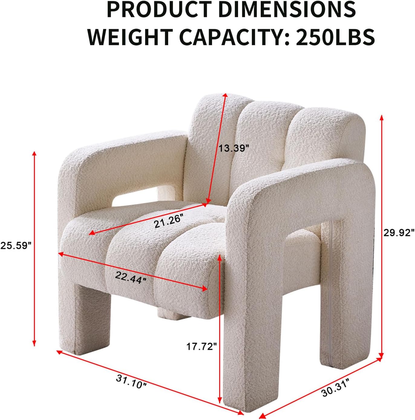 Modern Accent Chair, Boucle Upholstered Armchair with Channel Tufted Design, Single Leisure Sofa Chair with Wood Frame, Cozy Reading Chair for Living Room (Beige)