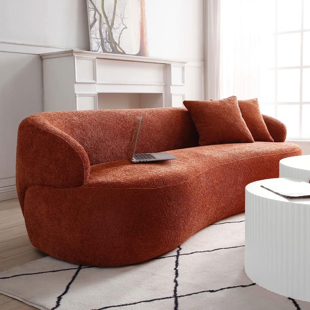 Curved Sofa Couch, 86.6" 3-Seater Modern Boucle Sectional Sofa Couch