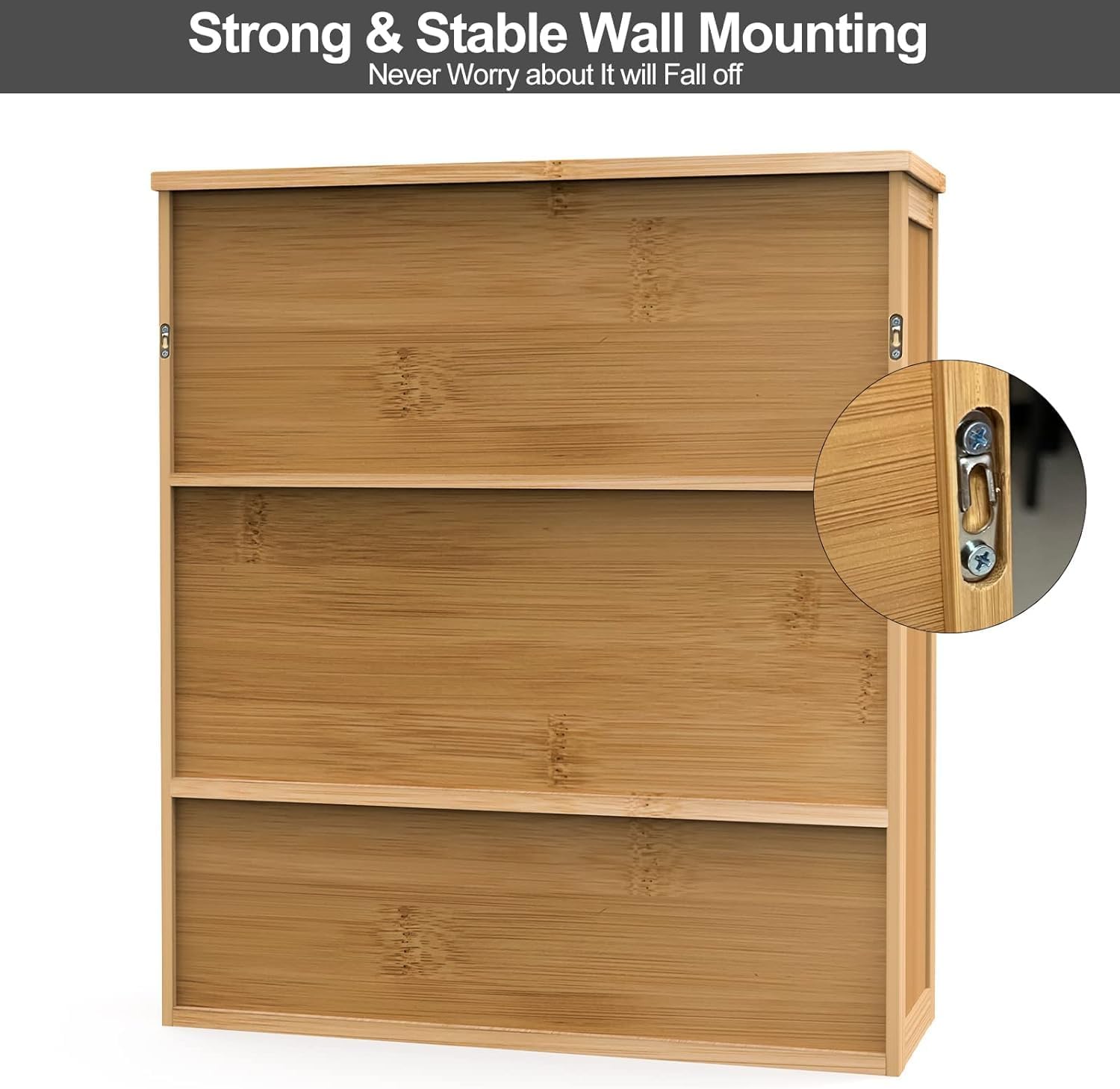 Bathroom Wall Cabinet, Bamboo Medicine Cabinet Wall Mounted, Over The Toilet Hanging Cabinet with 2 Doors & 3 Tier Shelves