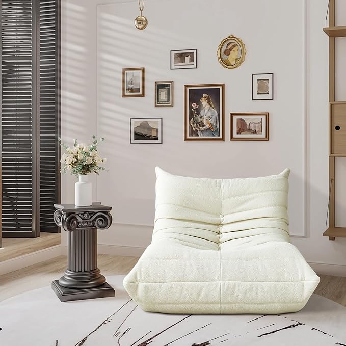 Armless Fireside Chair, Oversized Soft Boucle Teddy Floor Lounge Sofa