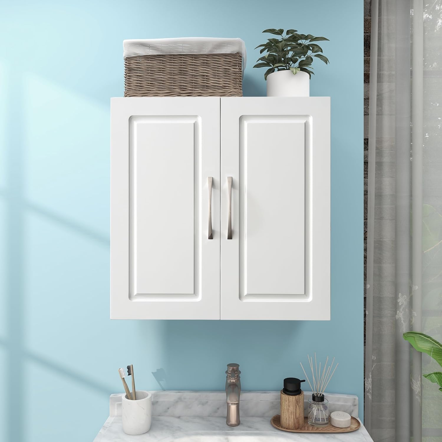 White Storage Cabinets, Bathroom Wall Cabinet Laundry Room Cupboard Over Toilet Space Storage Cabinet