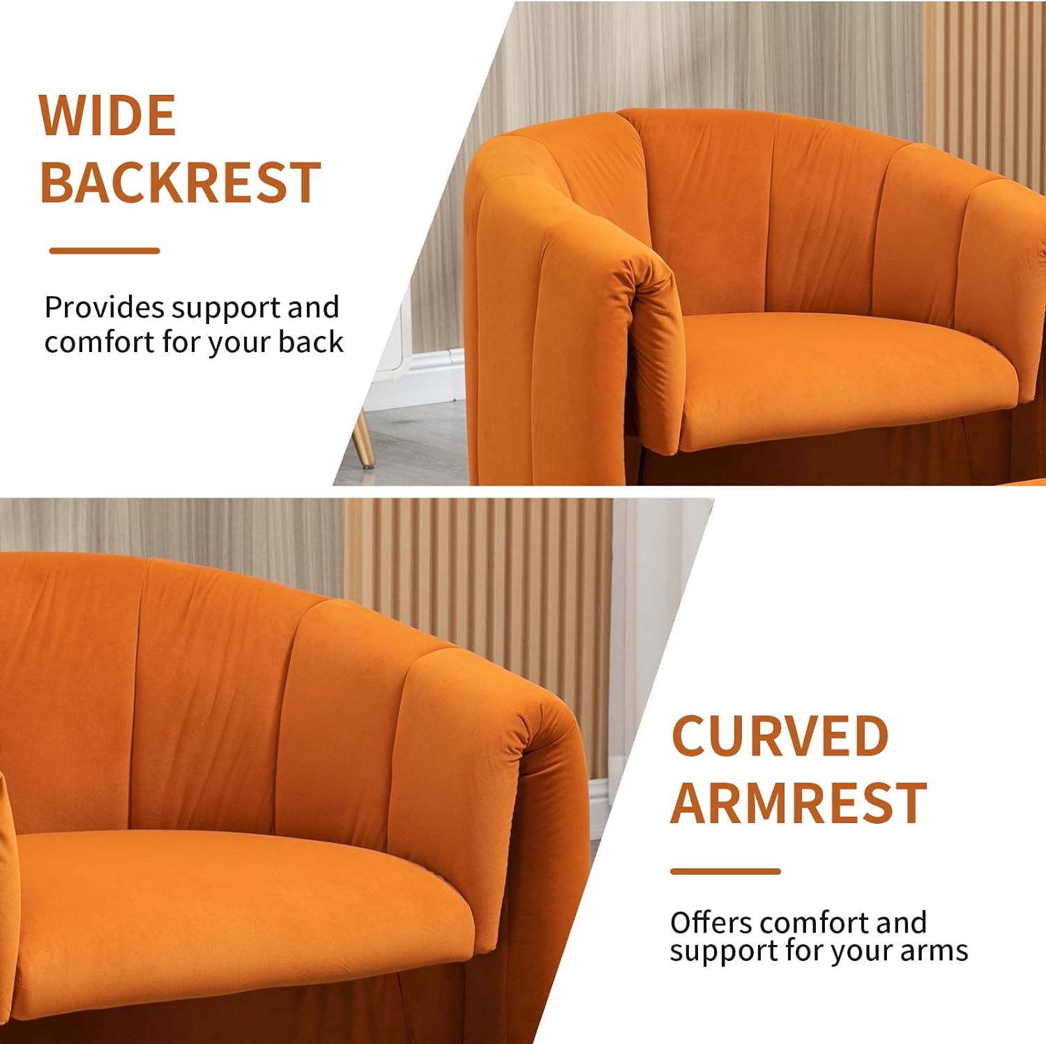 Modern Accent Chair with Ottoman, Velvet Upholstered Tufted Leisure Armchair, Single Sofa Reading Chair for Living Room, Bedroom, Office, Lounge (Orange)