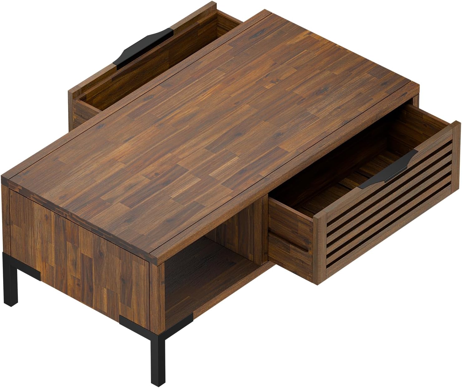 Solid Wood Coffee Tables, Industrial Modern Living Room Center Desk with 2 Storage Drawers