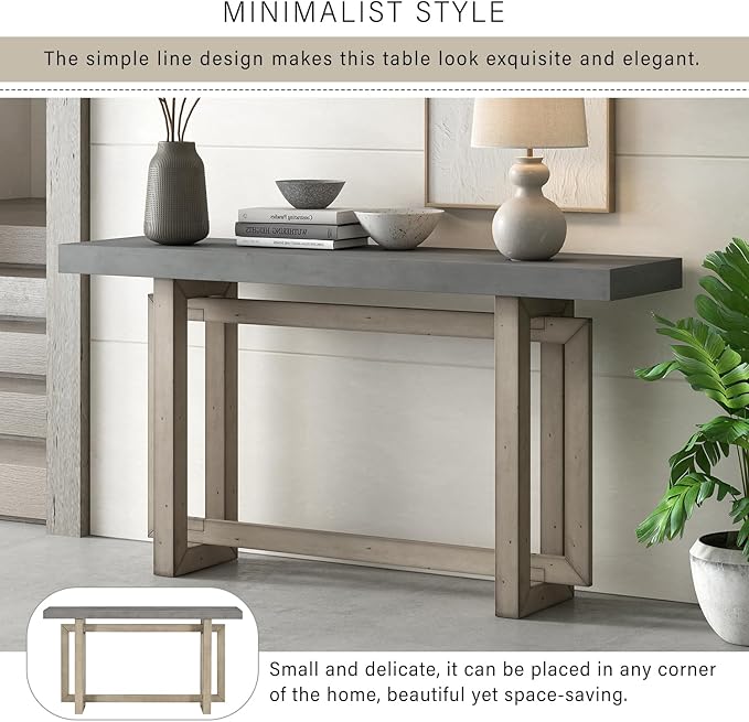 59.1" Console Table, Hallway Table with Industrial-Inspired Concrete Wood Top