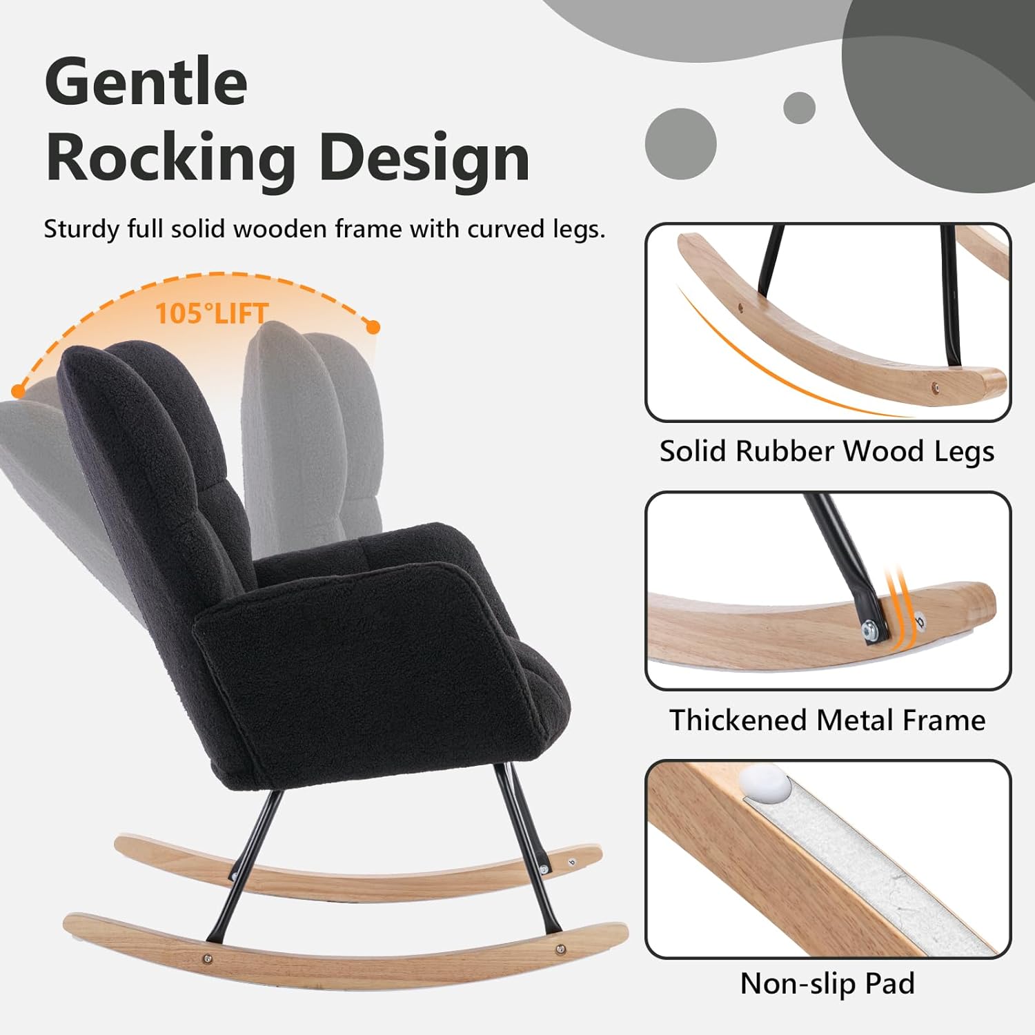 Nursery Rocking Chair Teddy Upholstered Glider Rocker Rocking Accent Chair Padded Seat with High Backrest Armchair Comfy Side Chair for Living Room Bedroom Offices (Ivory Teddy)