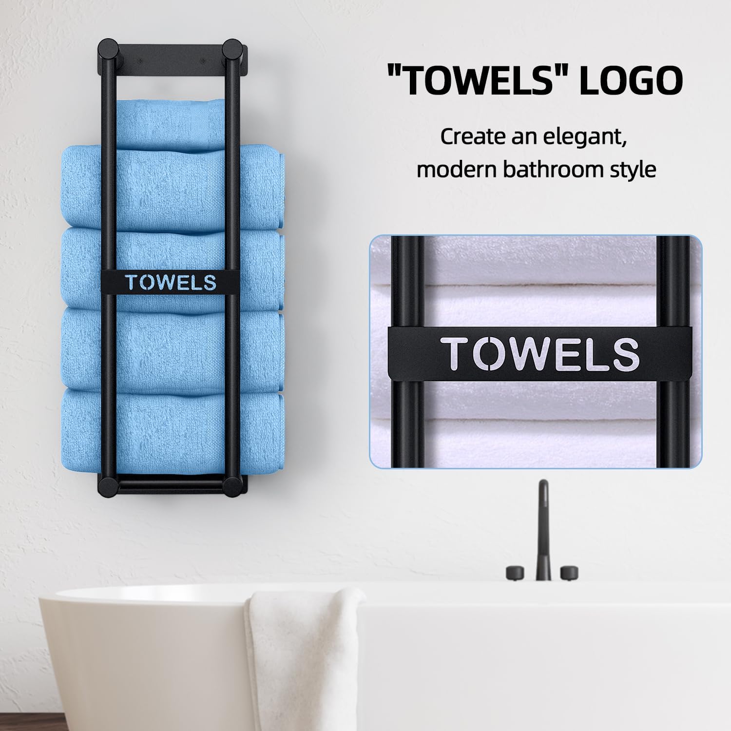 Towel Racks for Bathroom Can Holds 4 Large Towels, 22inch Wall Towel Rack for Rolled Towels