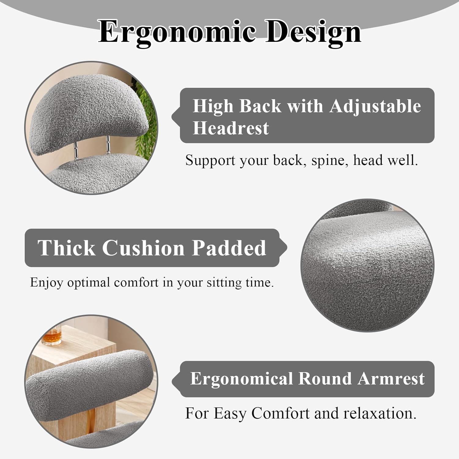 Nursery Rocking Chair, Modern Sherpa Upholstered Fabric Glider Rocker, Rocking Chair for Nursery, Comfy Armchair with High Backrest, Leisure Sofa Chair for Living Room Bedroom (Grey)