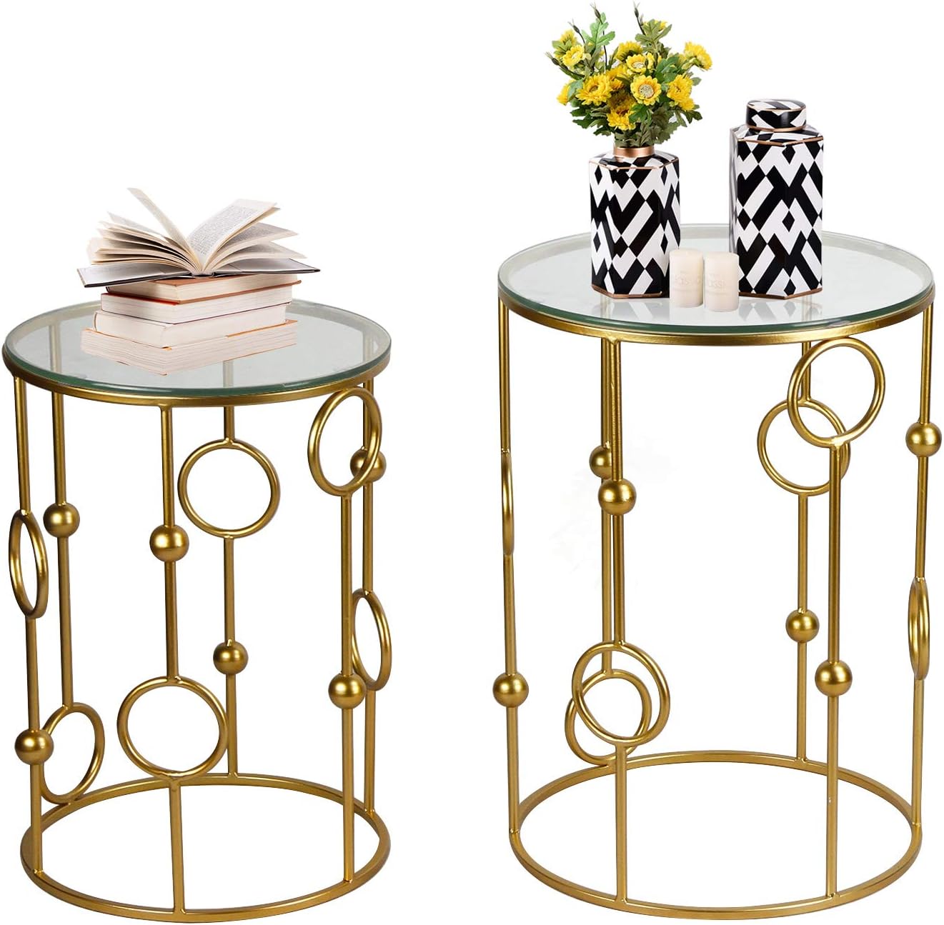 Neting Accent, Decrorative Glass Top Side, End, Set of 2 Round Nesting Tables