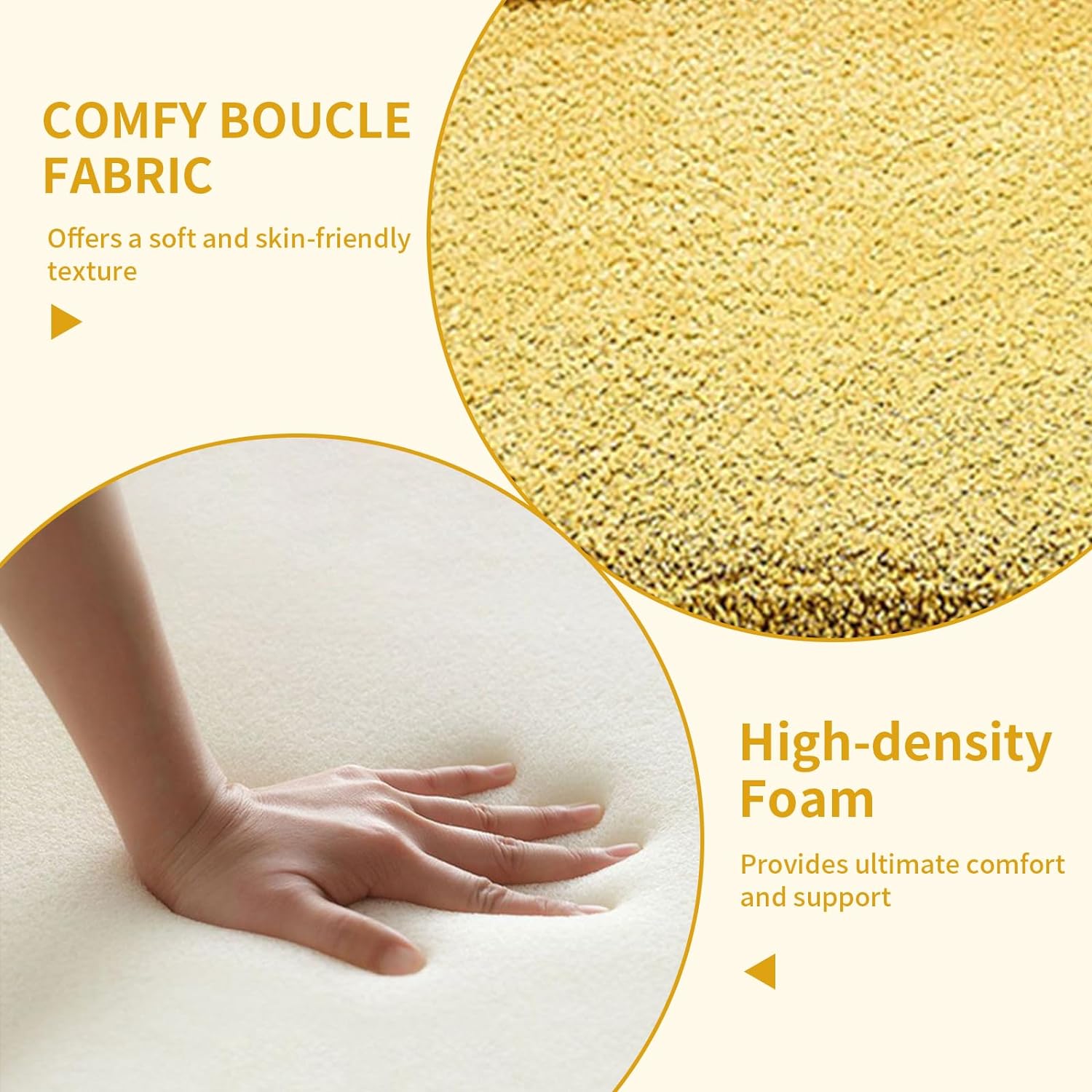 Boucle Fabric Accent Chair, Modern Upholstered Armchair with Open Back, Single Sofa Chair with Lumbar Pillow, Cozy Reading Chair for Living Room (Yellow)