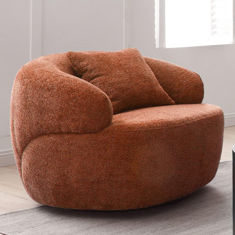 Curved Sofa Couch, 35" Modern Single Seat Sofa Chair, Upholstered Boucle Sofa