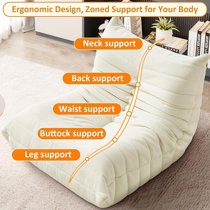 Armless Fireside Chair, Oversized Soft Boucle Teddy Floor Lounge Sofa